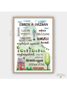 Tájképpel díszített "Ebben a házban" tábla