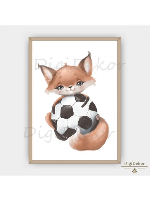 Bűbájos róka focilabdával, fiús gyerekszoba-dekoráció 