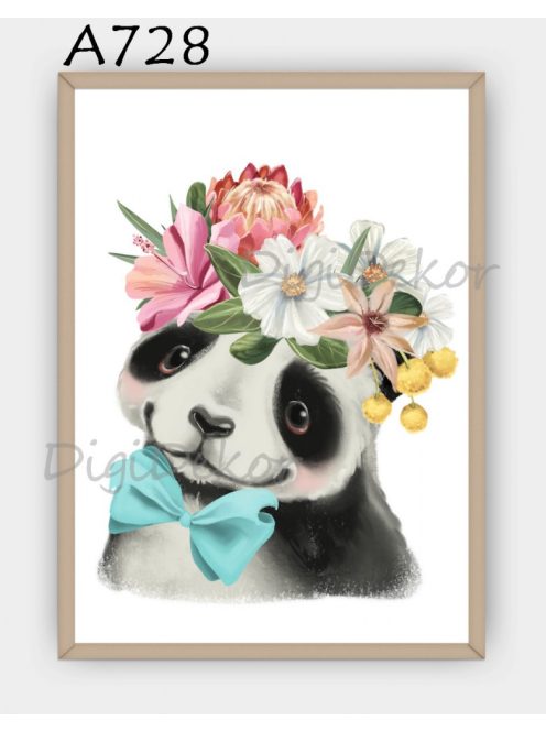 Panda virágokkal és csokornyakkendővel