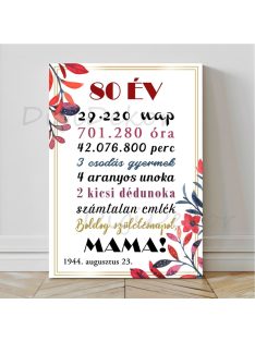 Kerek születésnapi falikép bordó levelekkel 2