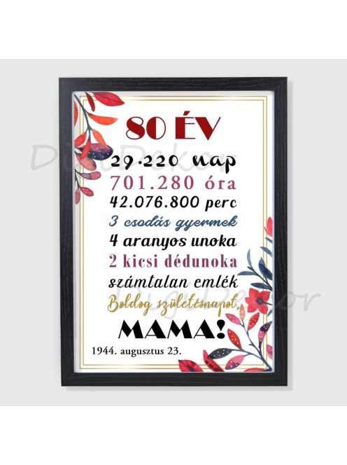 Kerek születésnapi falikép bordó levelekkel 4