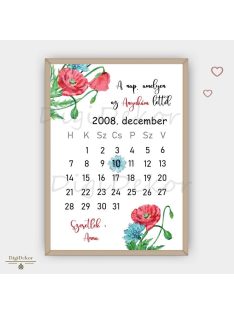   Pipaccsal és búzavirággal díszített, naptáras táblakép