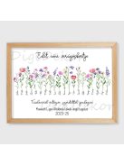 Ballagási tábla nevekkel, virágokkal, natúr keretes