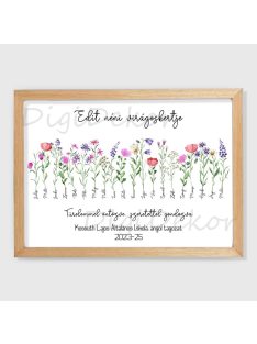 Ballagási tábla nevekkel, virágokkal, natúr keretes