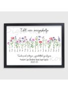 Ballagási tábla nevekkel, virágokkal, fekete keretes