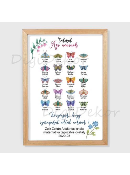 Lepkés búcsúajándék ballagásra, natúr keretes