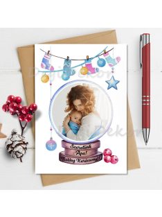   Hógömbös karácsonyi képeslap fotóval, egyedi szöveggel