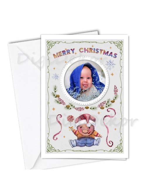 Cuki, malacos karácsonyi képeslap fényképpel