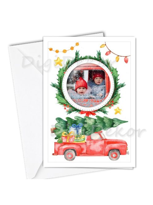 Piros autós karácsonyi képeslap fényképpel
