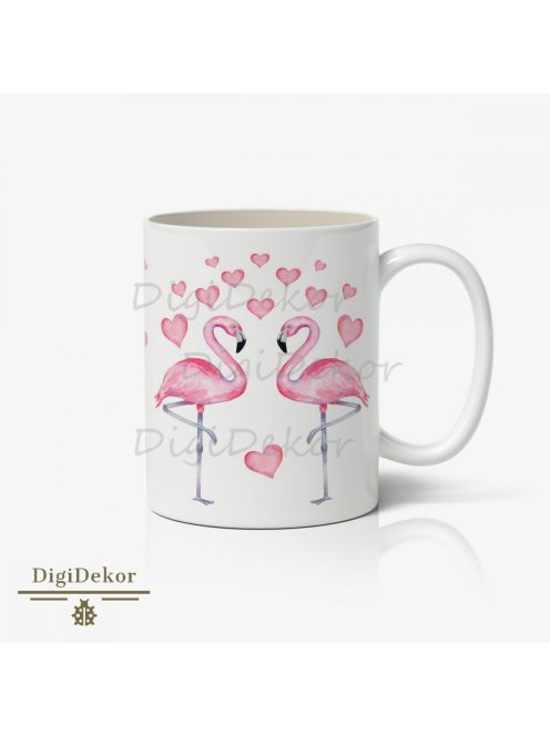 Szivecskés, flamingós bögre
