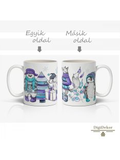 Kék-lila, téli állatos bögre gyerekeknek
