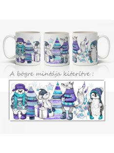 Kék-lila, téli állatos bögre gyerekeknek