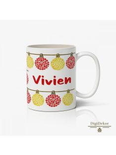 Sárga-piros aranyalmás ünnepi bögre névvel