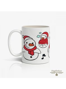 Piros-fekete-fehér hóemberes bögre