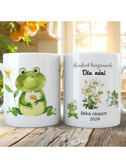 Békás bögre margarétákkal, ballagásra